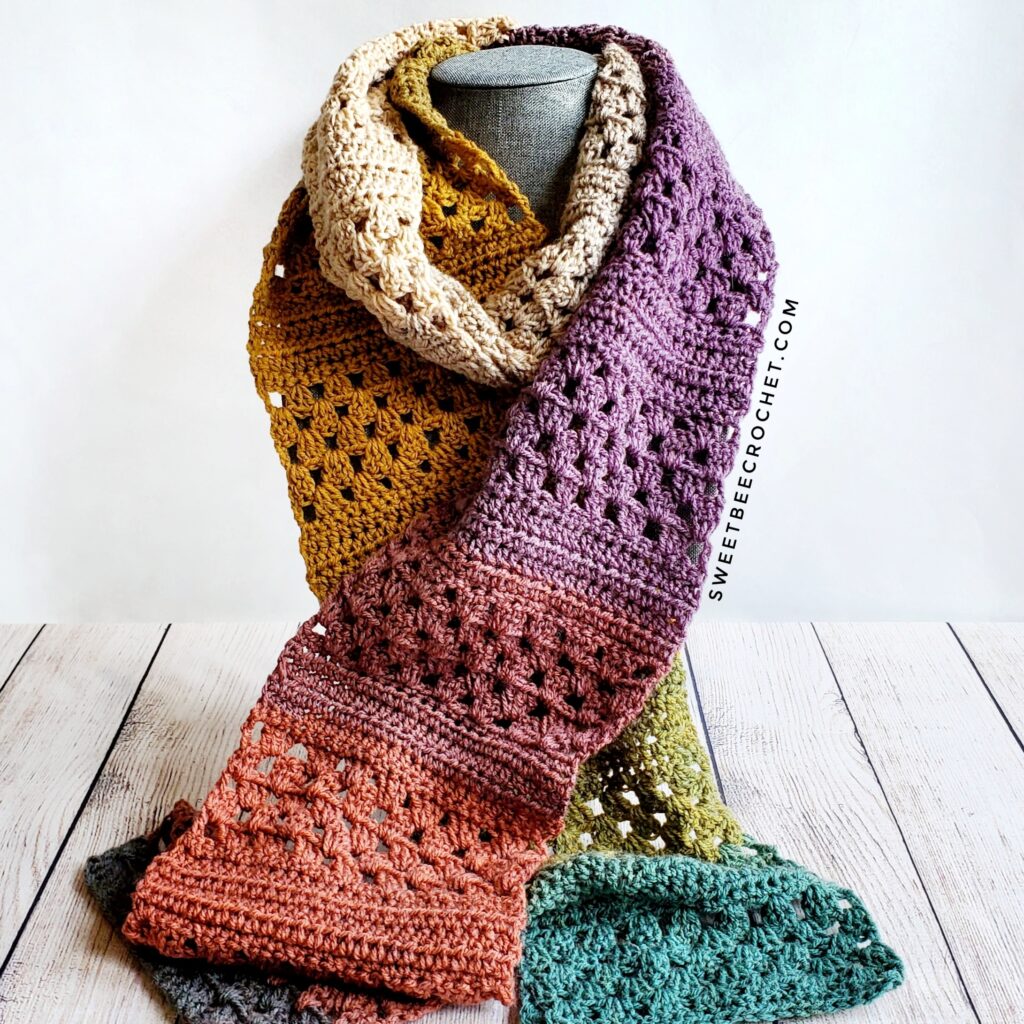 One Skein Granny Rows Scarf - Free Crochet Pattern - Sweet Bee Crochet